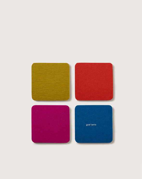 Bierfilzl Merino Wool Felt Square Coaster Multi 4 Pack in Electric