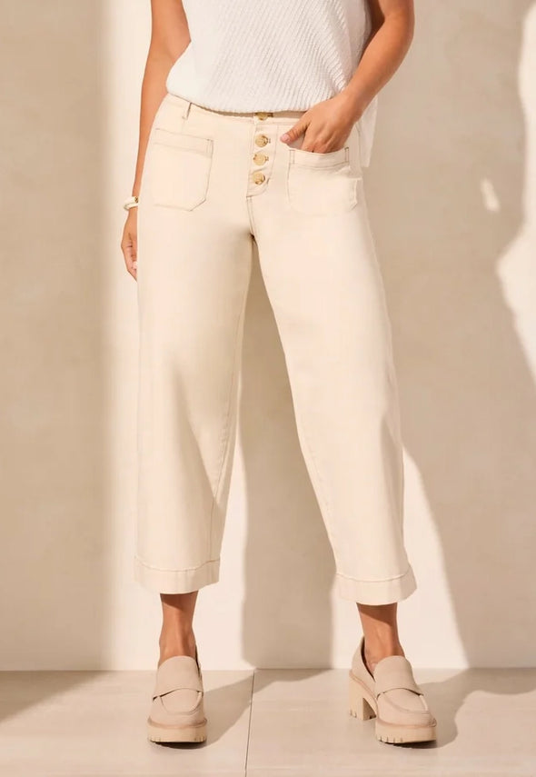 Audrey Wide Leg Crop Jeans in Ecru
