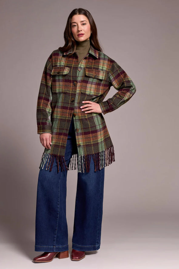 Shacket with Fringe Hem in Passion Plum