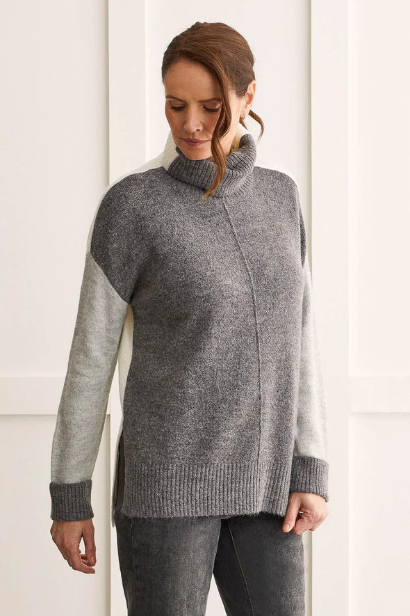 Colorblock Turtleneck in Charcoal