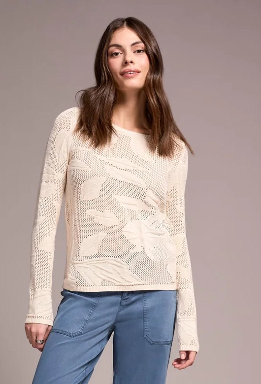 Mesh Jacquard Boat Neck Sweater in Moonstone