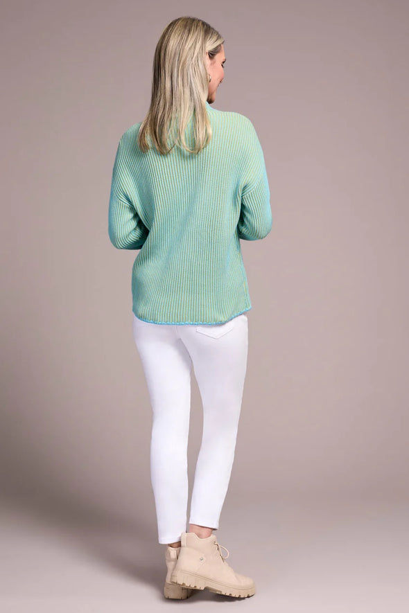 Two Tone Rib Funnel Neck Sweater in Mistblue