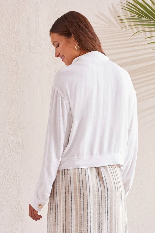 Linen Blend Cropped Jacket in White