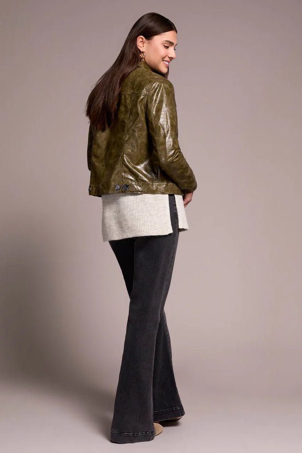 Faux Leather Jacket in Oliveleaf
