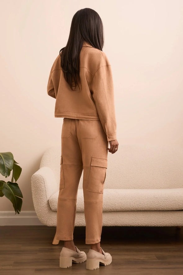 Faux Suede Cargo Pants in Almondlatte