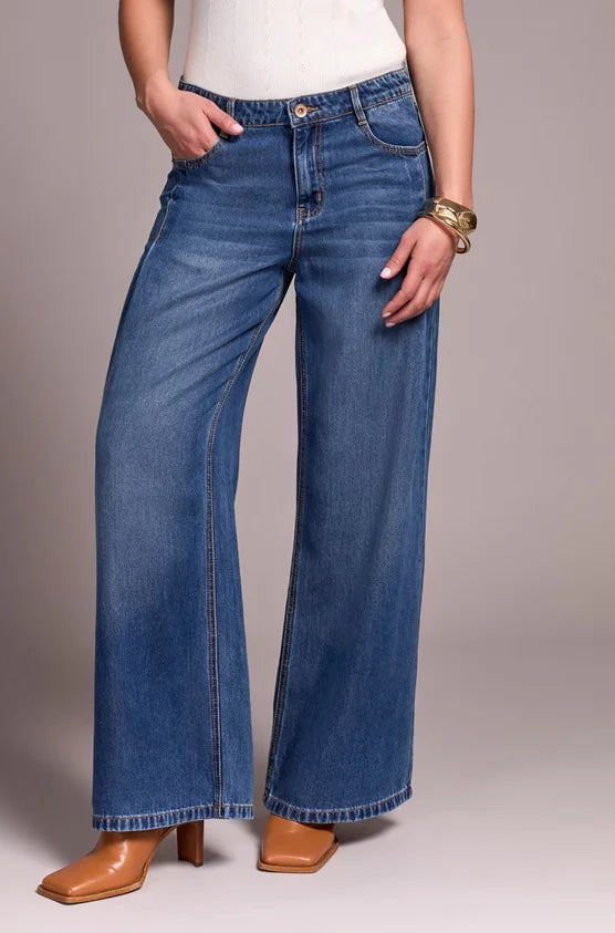 Audrey Pleated Wide Leg Jeans in Bluebliss