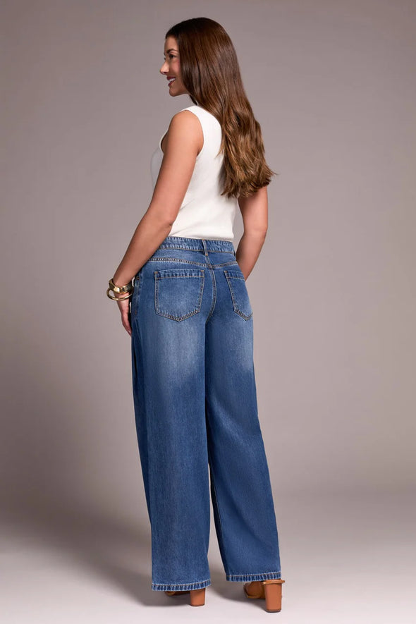 Audrey Pleated Wide Leg Jeans in Bluebliss