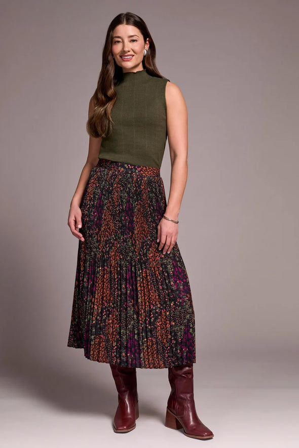 Flowy Plisse Skirt with Slit in Plumwine