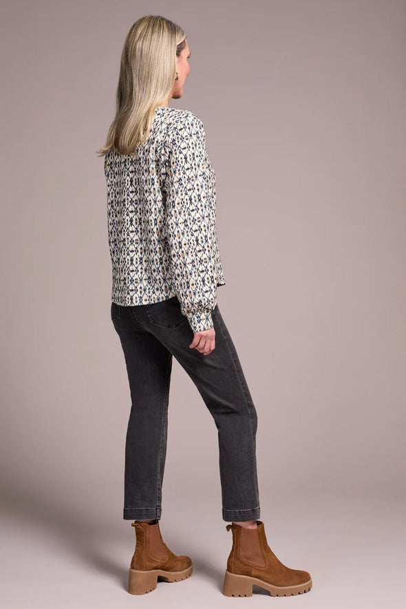Printed Long Sleeve Crew Neck Top in Icelatte