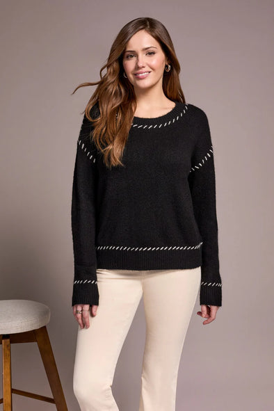 Saddle Stitch Crew Neck Sweater in Black