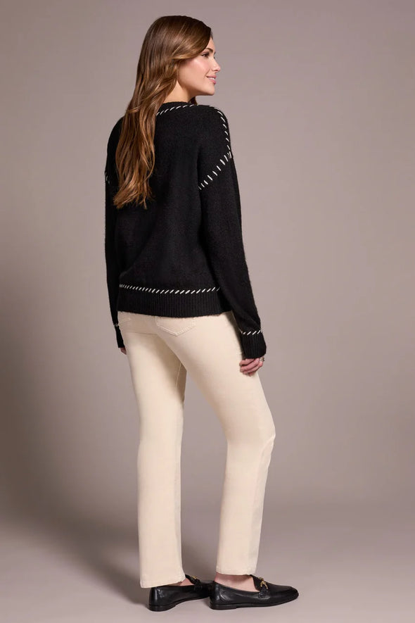 Saddle Stitch Crew Neck Sweater in Black
