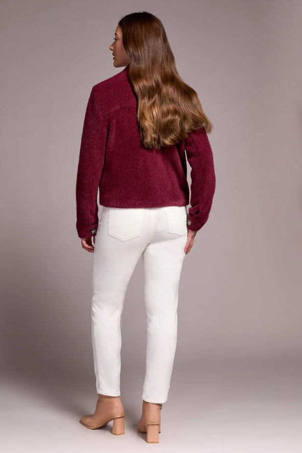 Boucle Button Front Jacket in Wine