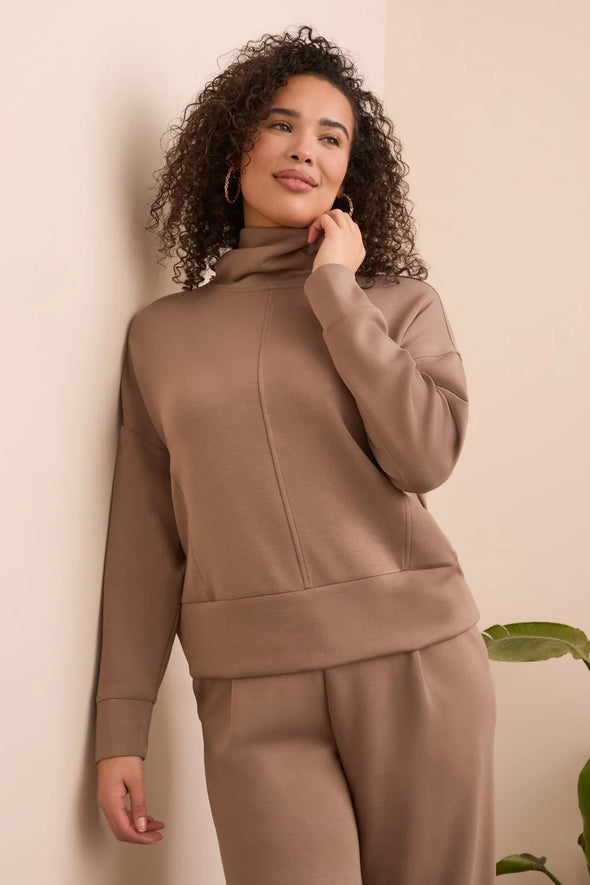 Techno Lux Funnel Neck Top in Fossil