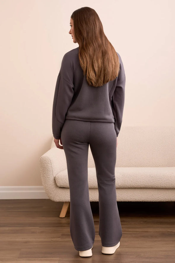 Techno Luxe Mock Neck Zip Top in Charcoal