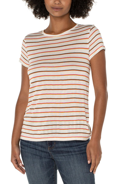Slim Fit Crew Neck Tee in Multi Stripe
