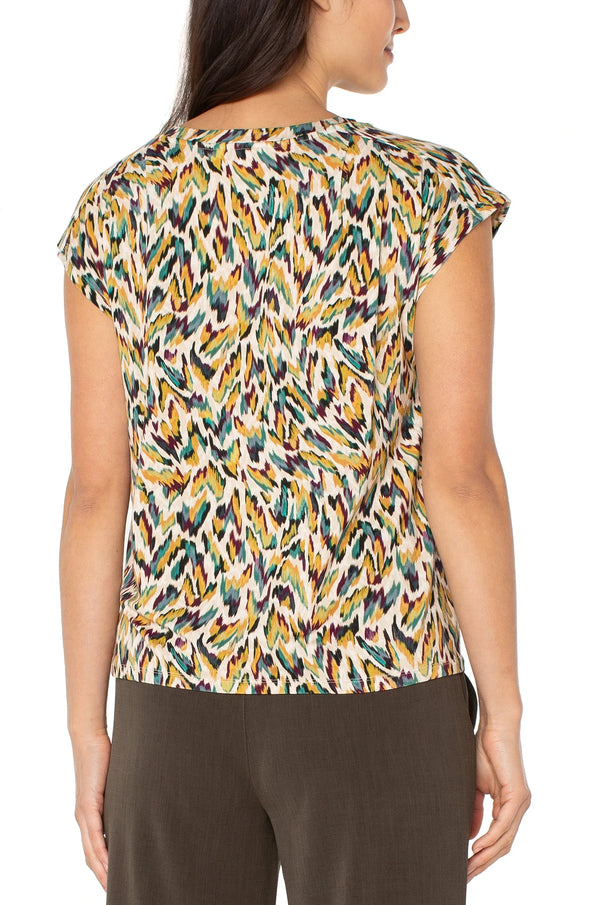 Shoulder Pleat Top in Green Multi Animal