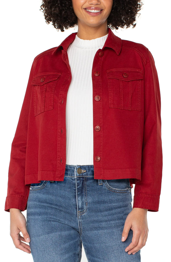 Pleated Back Crop Jacket in Maroon Berry