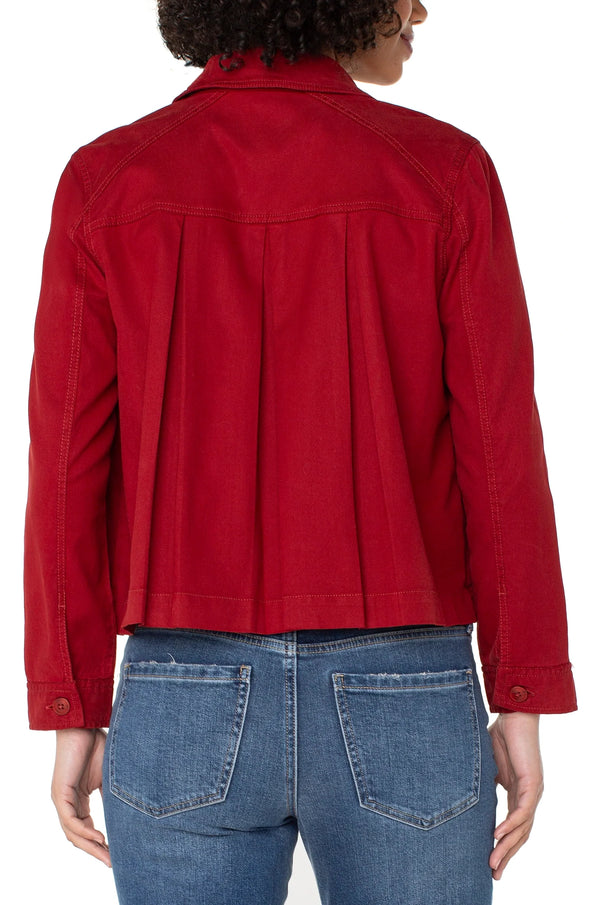 Pleated Back Crop Jacket in Maroon Berry