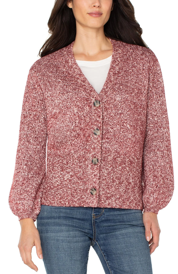 Button Down Cardigan in Maroon Melange