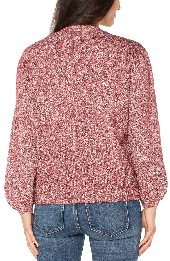 Button Down Cardigan in Maroon Melange