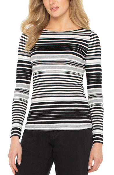 Boat Neck Top in Black/White Stripe