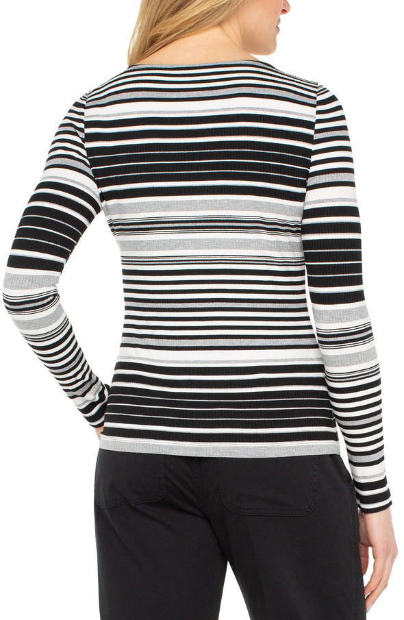 Boat Neck Top in Black/White Stripe
