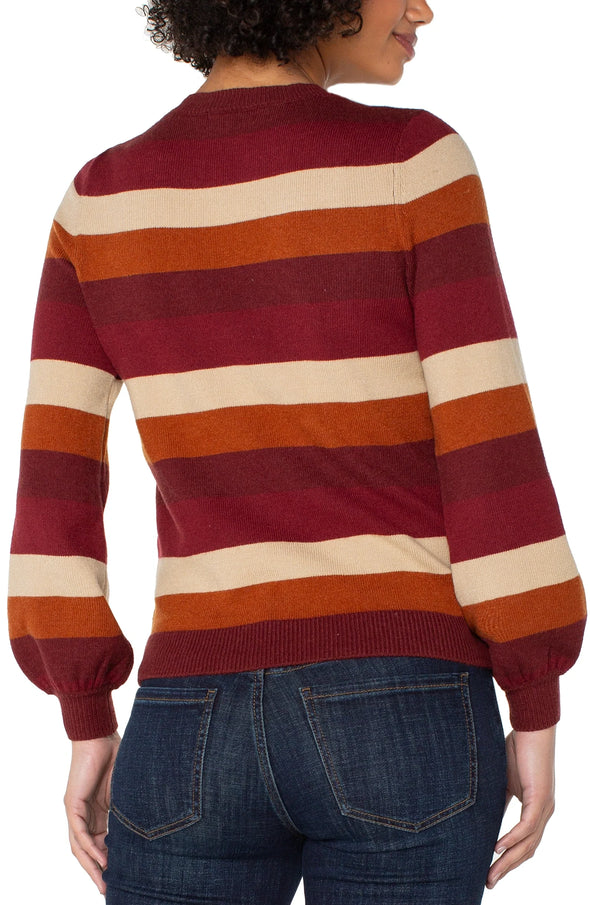 Crew Neck Sweater in Burgundy Multi Stripe