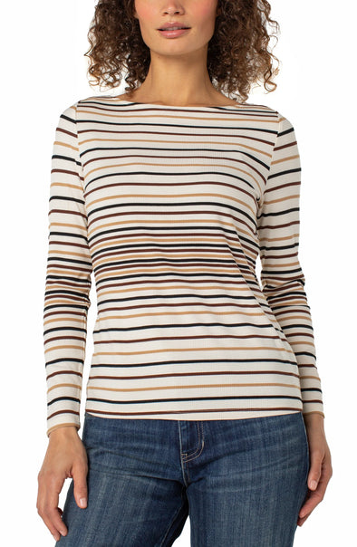 Boat Neck Top in Alabaster Multi Stripe