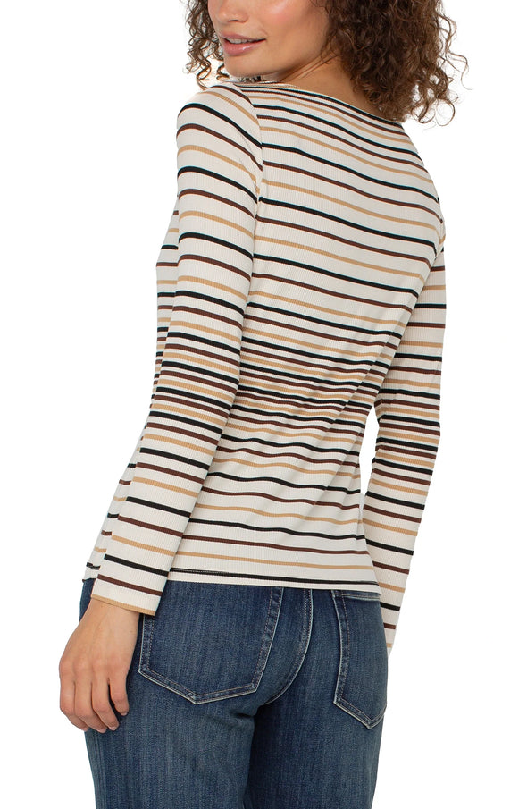 Boat Neck Top in Alabaster Multi Stripe