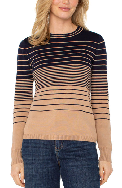 Crew Neck Sweater in Navy/Tan Stripe