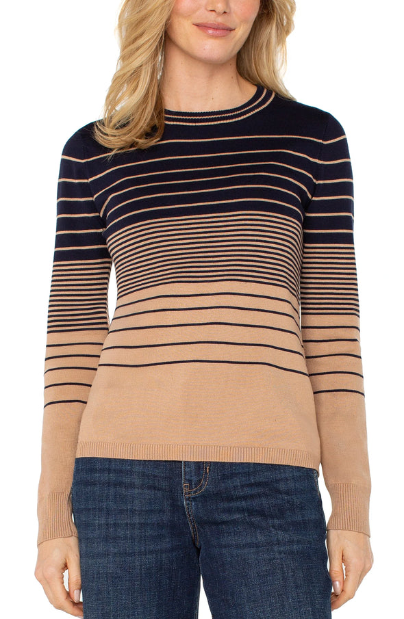 Crew Neck Sweater in Navy/Tan Stripe