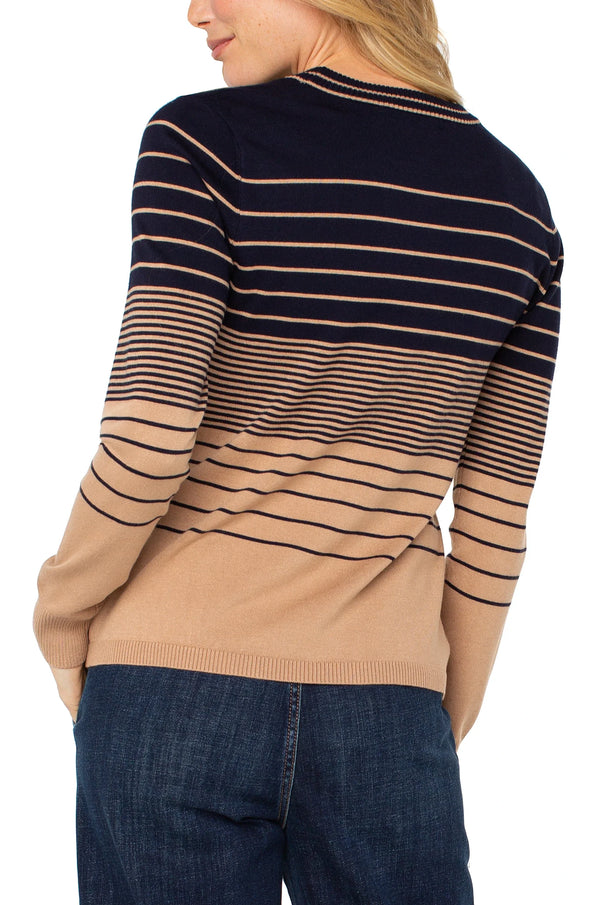 Crew Neck Sweater in Navy/Tan Stripe
