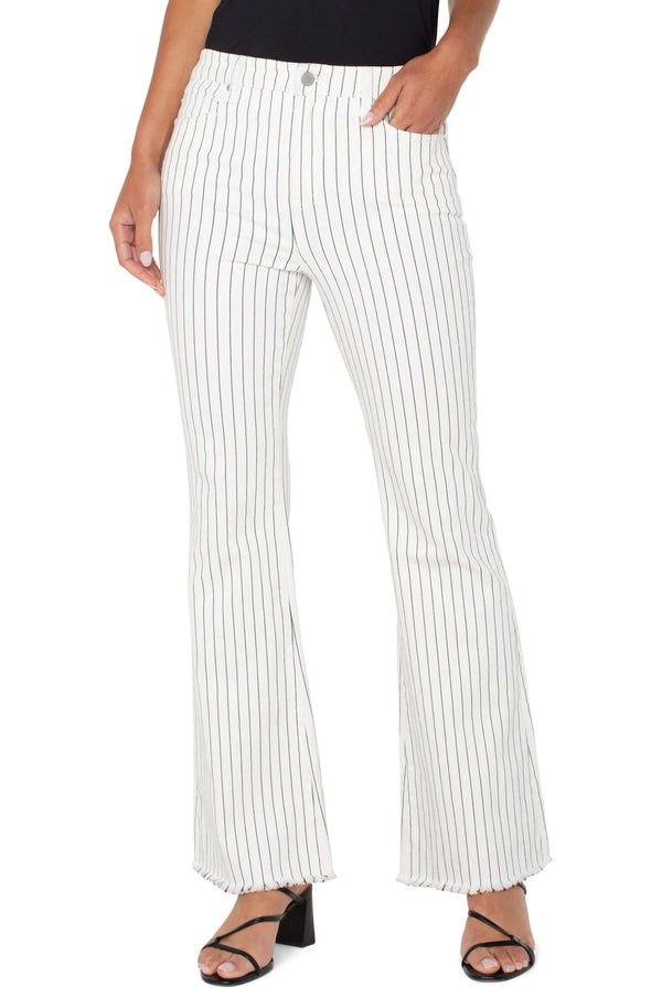 Hannah Hi-Rise Flare in White/Black Pinestripe