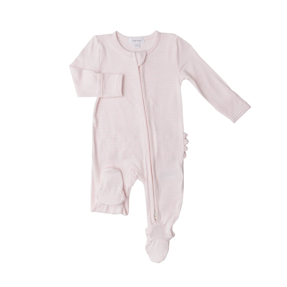 Ruffle Front Zipper Footie in Bunnies/Pink Stripe