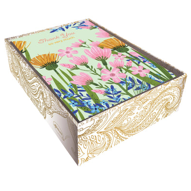 Yellow and Pink Garden Boxed Thank You Notes Box of 14