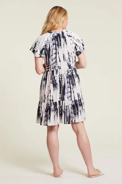 Notch Neck Tiered Dress in Flax