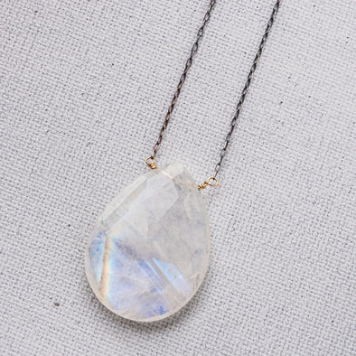 Large Gemstone Drop Necklace in Moonstone