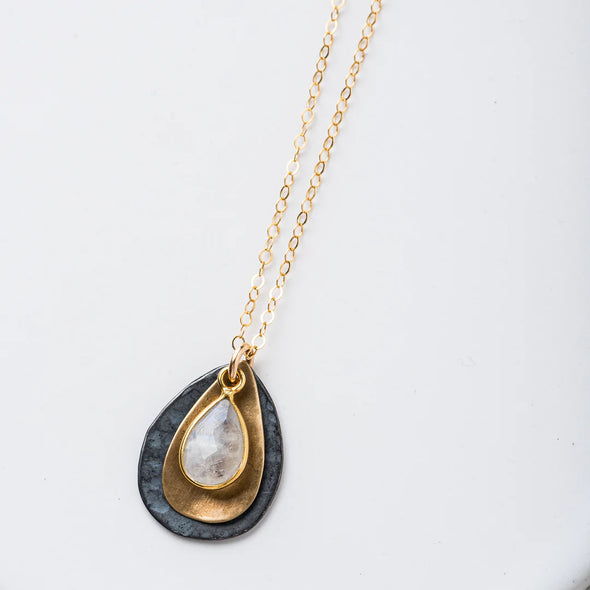 Mixed Metal Petal Necklace with Moonstone