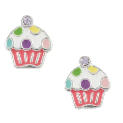 Polka Dot Cupcake Studs - Enamel Earrings