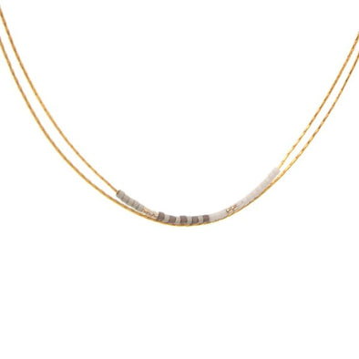 Two Row Chain with Beads Necklace in Gold & White