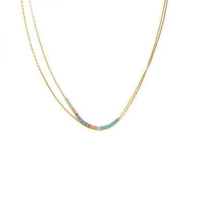 Two Row Chain with Beads Necklace in Gold/Turquoise/Grey