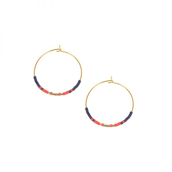 Endless Hoop with Beads Earrings in Gold/Navy