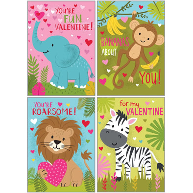 Kids Valentine Pack Jungle Animals - Set of 16