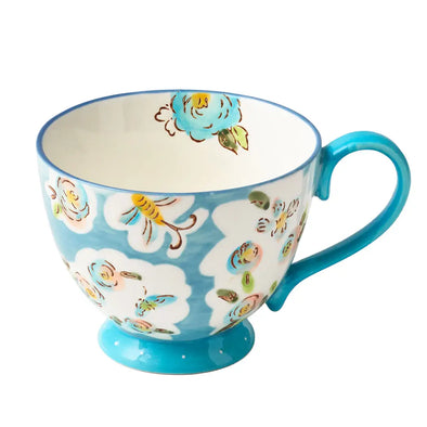 Hand-painted Floral Blue Mug