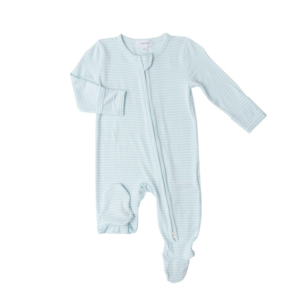 Zipper Footie in Bunnies/Blue Stripe