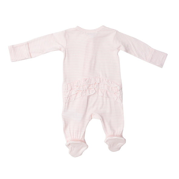 Ruffle Front Zipper Footie in Bunnies/Pink Stripe