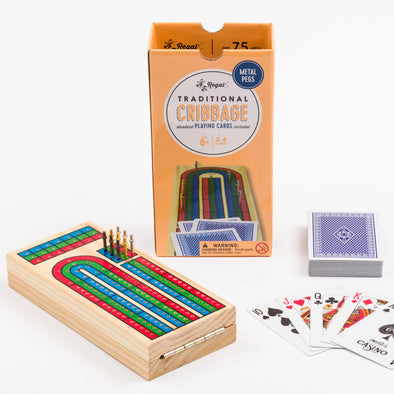 Cribbage Board and Playing Cards (Includes metal pegs)