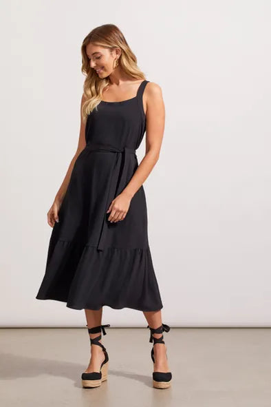 Lined Dress with Sash in Black