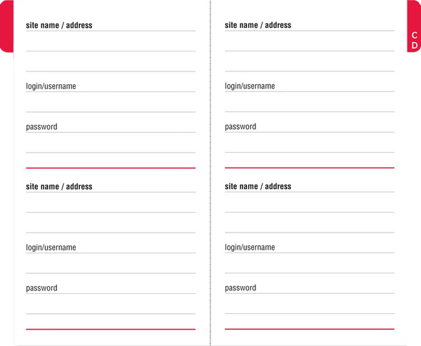 Pocket Internet Address & Password Logbook