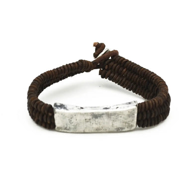 Men's Aadi Braided Brown Leather With Silver Bar Bracelet
